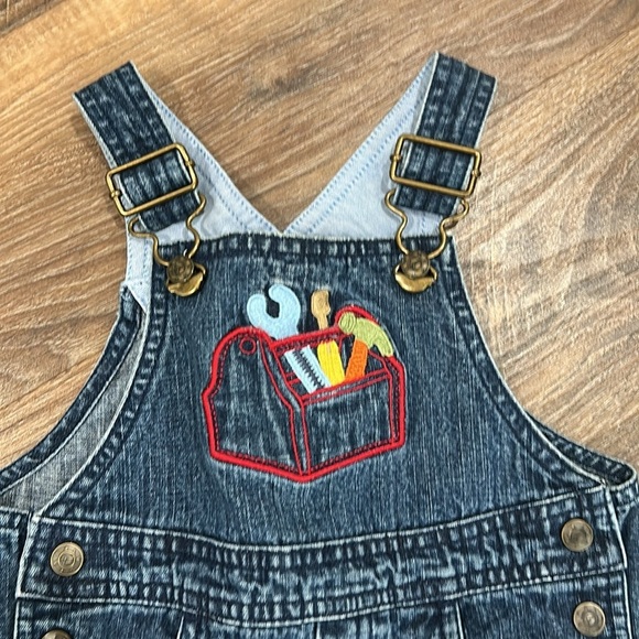 Talbots bib overalls boys 18 months tool theme 100% cotton denim blue - Picture 2 of 10